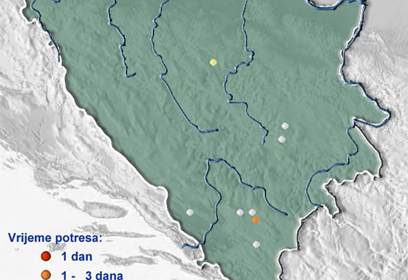 Mapa potresa - Serija manjih potresa na području Hercegovine u razmaku od par sati