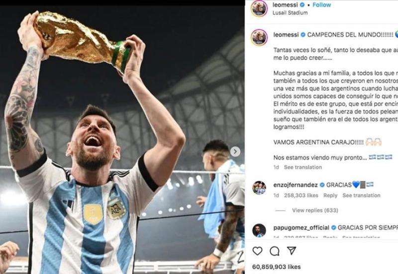 Messijeva fotografija s trofejom Svjetskog prvenstva ima najviše lajkova u povijesti Instagrama