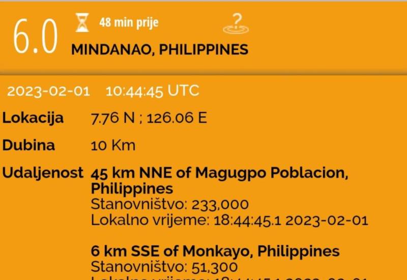 Filipini: Potres magnitude 6 