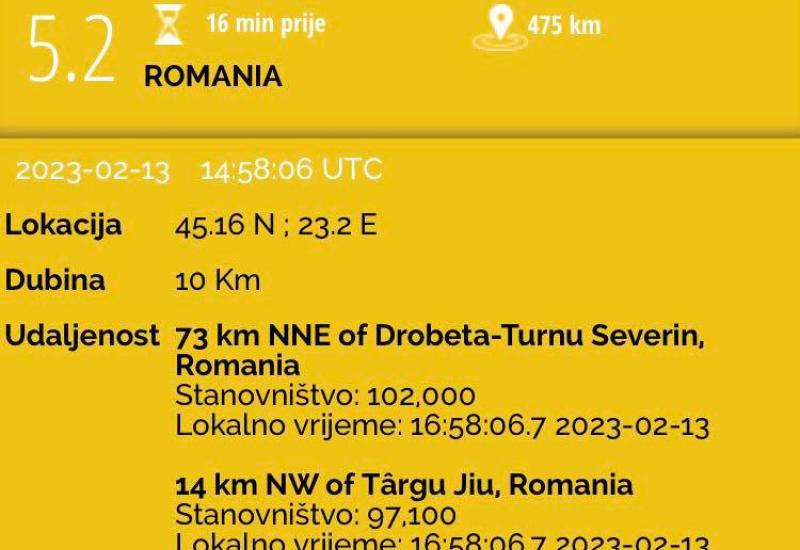 Snažan potres u Rumunjskoj