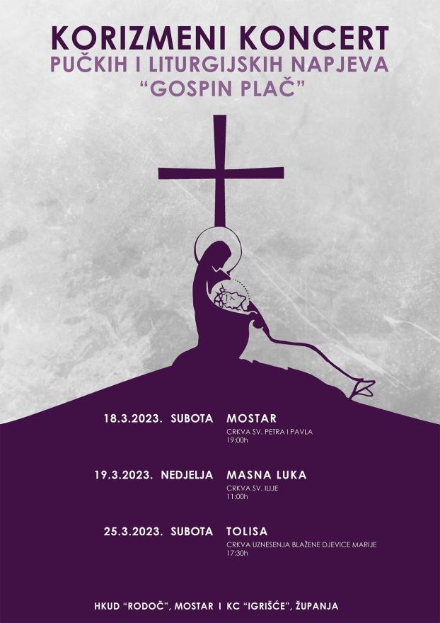 Najavni plakat - Korizmeni koncert pučkih i liturgijskih napjeva 