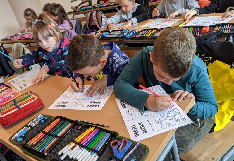 Djeca su u klupama bojali prelijepe crteže sa motivima cvijeta, pčele ili ljubitelja meda-mede - Mostar: Pčelinji sat u školi
