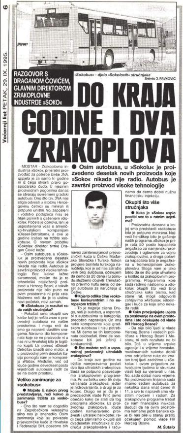 Nekadašnji direktor Sokola u Večernjaku 1995. godine | Izvor: Facebook - Intervju star 28 godina: Iz Sokola do kraja godine i dva zrakoplova