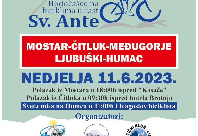 Biciklističko hodočašće - 15. biciklističko hodočašće u čast sv. Ante. u nedjelju 11.06.