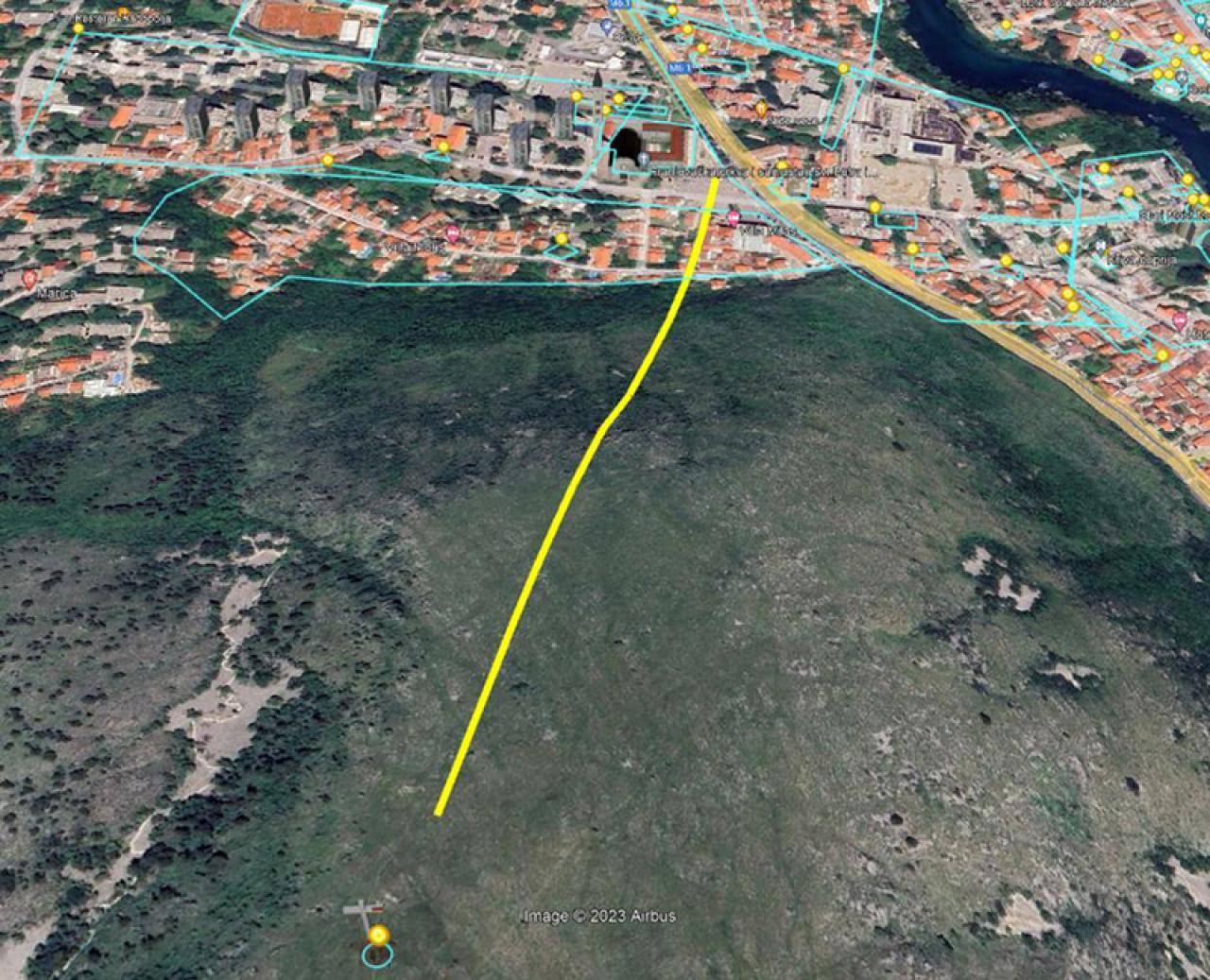 Mapa putanje moguće žučare | Izvor: Grad Mostar - Stigke ponude za mostarsku žičaru