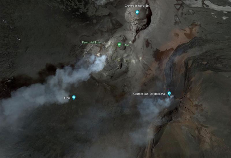 Pogled na Etnu preko aplikacije Google Earth - Erupcija Etne vidljiva i iz svemira