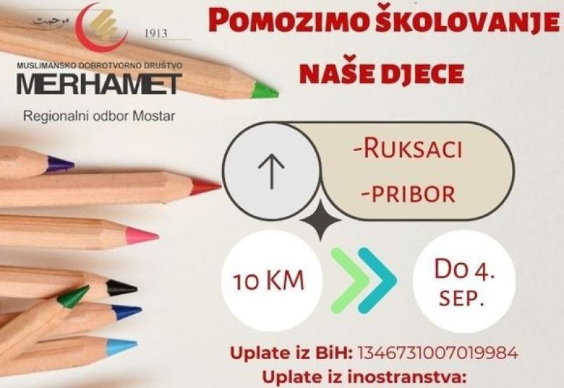 10 KM za školski pribor i ruksake - Mostarski Merhamet pokrenuo akciju opremanja školaraca