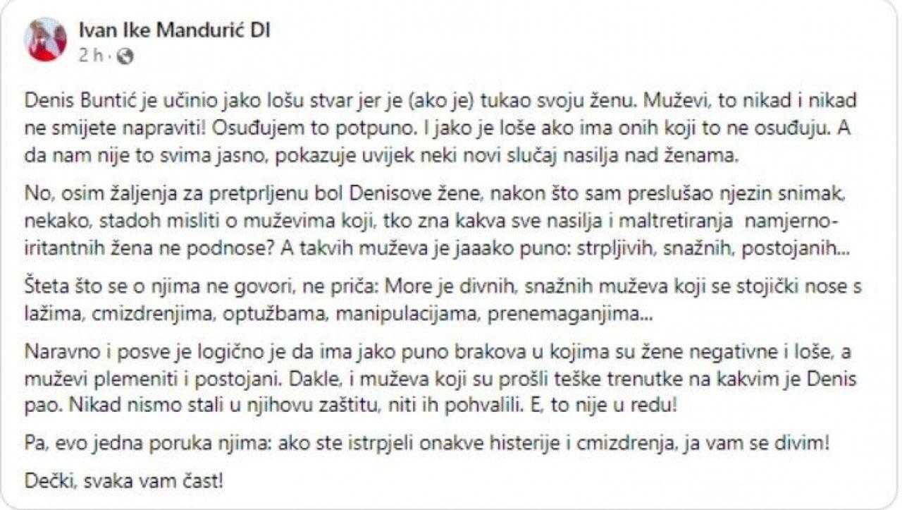 Status na Facebooku - Svećenik Mandurić o slučaju Buntić - 