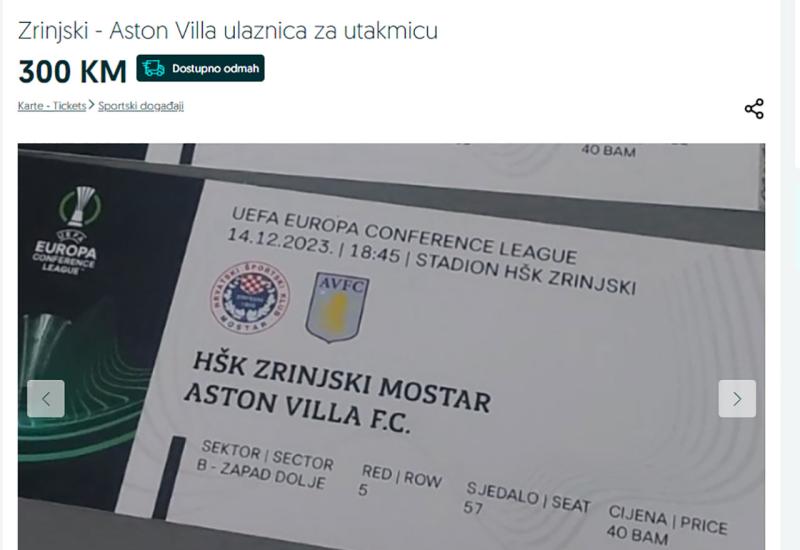 Preprodaja: Vrtoglave cijene ulaznica za utakmicu između HŠK Zrinjski i Aston Ville