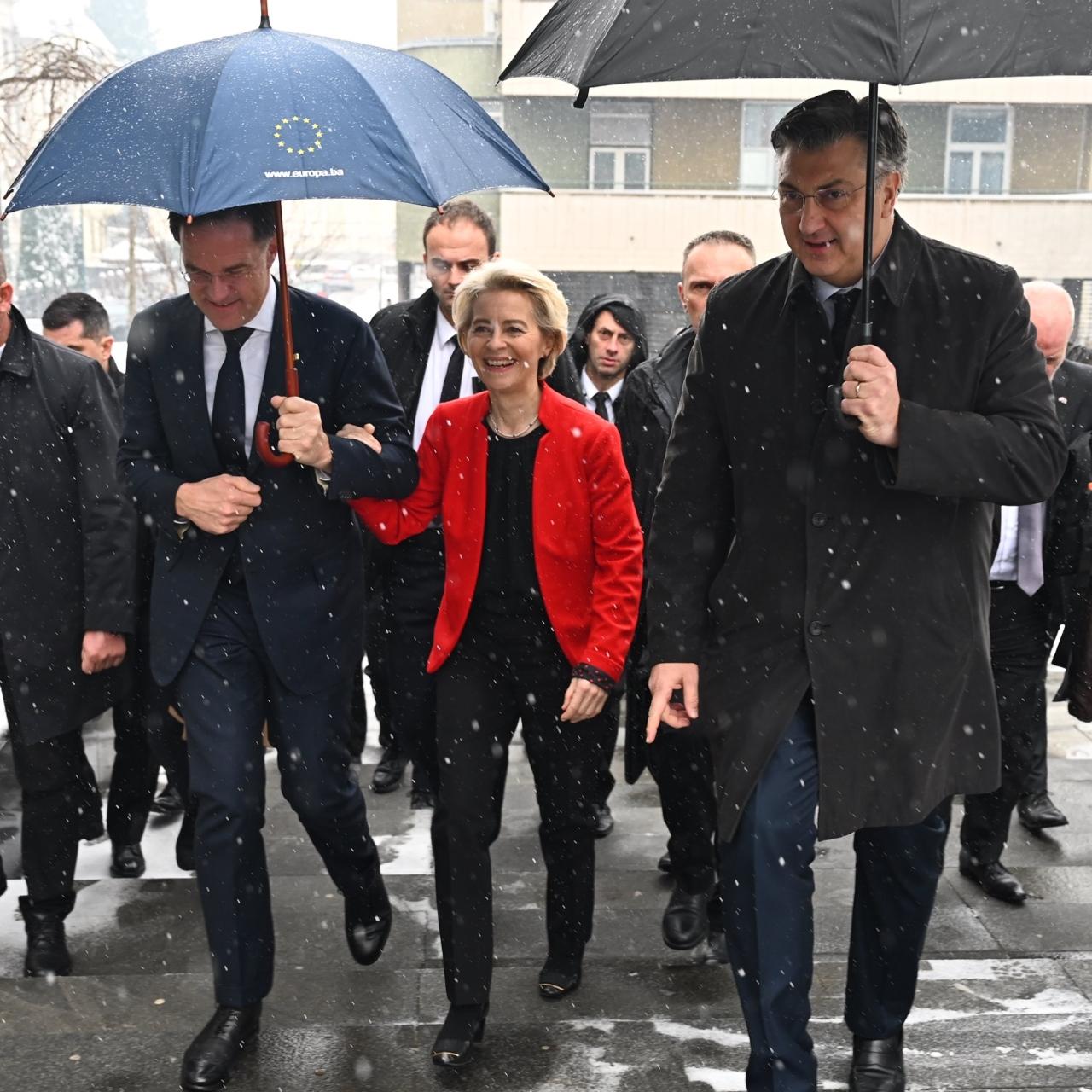Nizozemskim premijer Mark Rutte, predsjednica Europskog povjerenstva Ursula von der Leyen i hrvatski premijer Andrej Plenković - Ursula von der Leyen: Budućnost BiH je u EU 