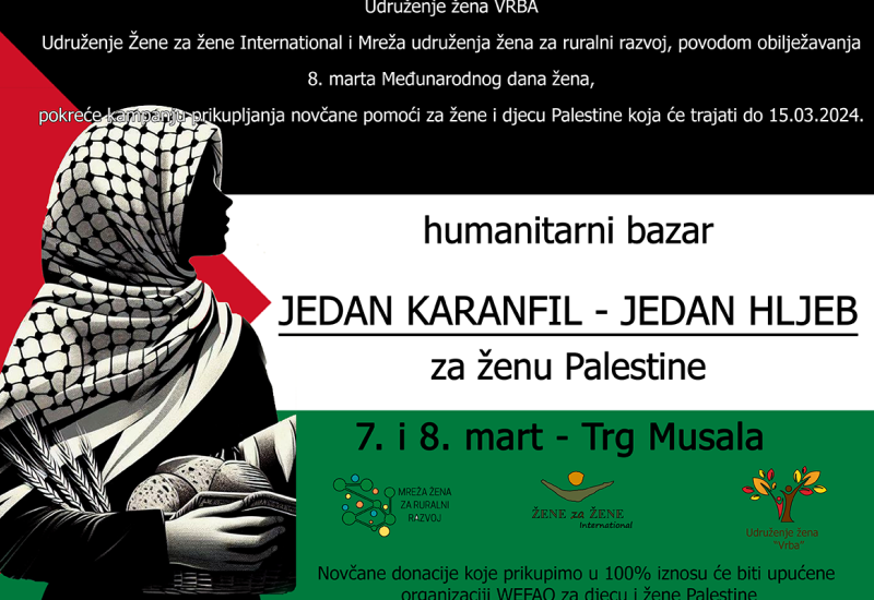 U Mostaru humanitarni prodajni bazar 'Jedan karanfil – jedan hljeb za ženu Palestine'