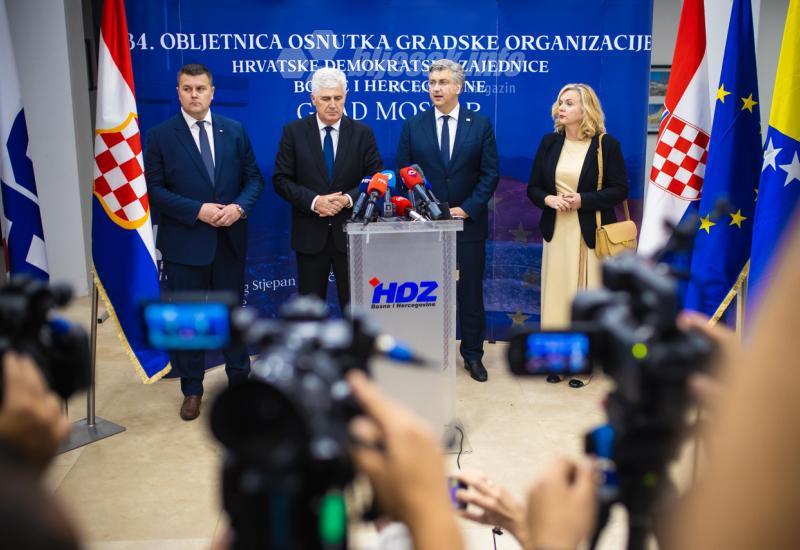 Marko Novak, Dragan Čović, Andrej Plenković i Željana Zovko - Plenković u Mostaru: HDZ BiH i hrvatski HDZ rade blisko na dva ključna cilja