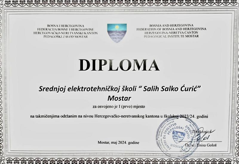 Diploma - JU Srednja elektrotehnička škola 