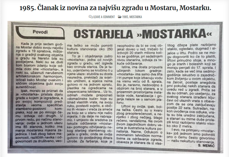 Tekst o Mostarki  - Može li Mostar bolje od zapuštenih podruma, neurednih haustora, fasada i dvorišta?