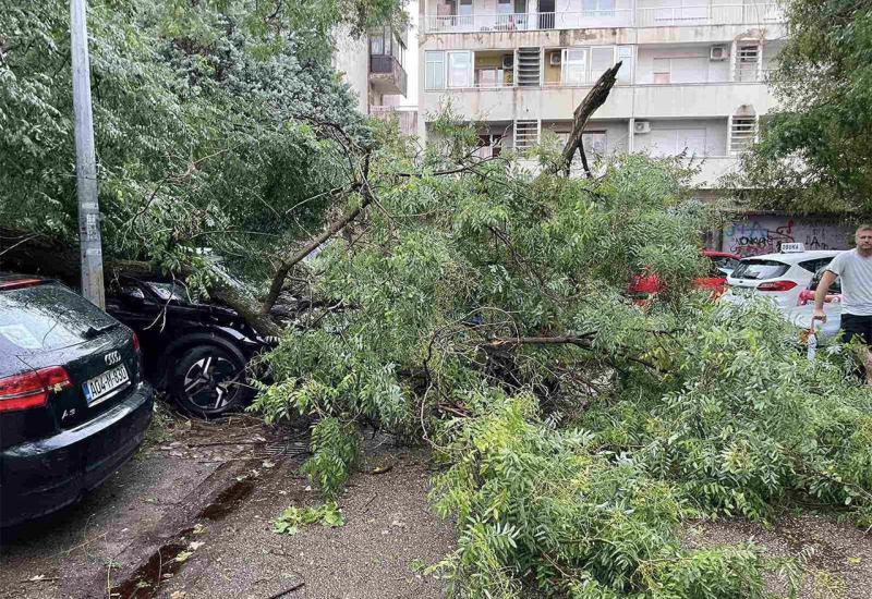 Posljedice nevremena u Mostaru: Oštećeni automobili, oborene grane