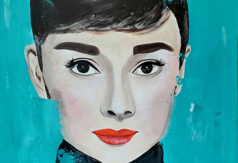 Audrey Hepburn, akril na platnu - Umjetnička oaza u srcu Mostara slavi dekadu kreativnosti: Deseta godišnjica Galerije Claire Noel