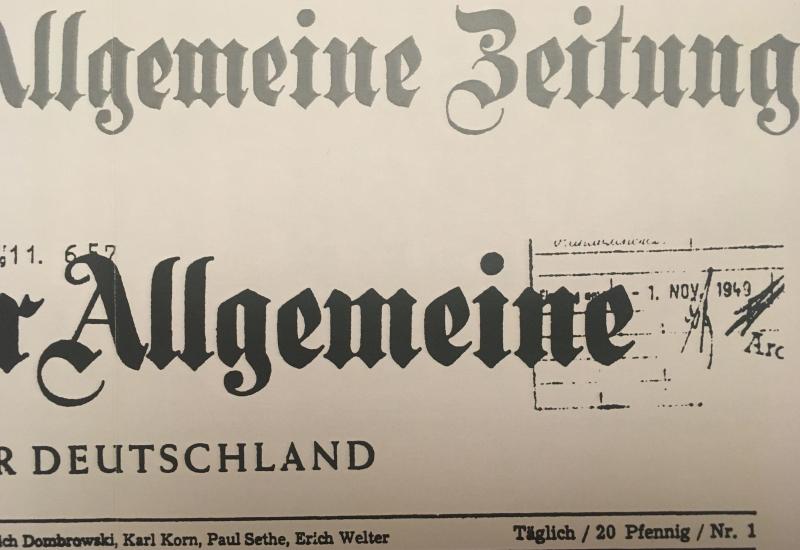 Naslovnica prvog izdanja Frankfurter Allgemeine Zeitunga - Frankfurter Allgemeine Zeitung, jedan od najutjecajnijih europskih medija