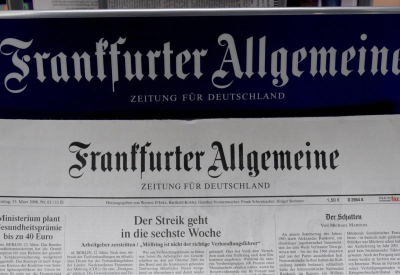 Tipična naslovnica Frankfurter Allgemeine Zeitunga, ilustracija - Frankfurter Allgemeine Zeitung, jedan od najutjecajnijih europskih medija